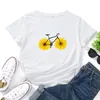 Camisetas con estampado de bicicleta para Mujer, Camiseta con estampado de rueda de girasol, Camiseta blanca holgada de manga corta para Mujer