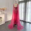 Party Dresses Sharon Said Luxury Dubai Mermaid Pink Evening Dresses with Cape Sleeves Arabic Women Wedding Guest Formal Party Gowns SS361 230310