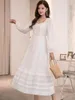 Casual Kleider Jastie Retro Elegante Chic Kleid Frauen Frühling Spitze Quadrat Kragen Laterne Langarm Vestidos Einfarbig Urlaub