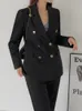 女性のスーツブレザーカジュアルウーマン2ピースブレザーセットエレガントなゆるいフォーマルジャケットペンシルパンツスーツ秋のビジネスビンテージズボンスーツ服230310