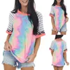 Camisetas femininas camisetas tampeiras tie-dye para mulheres blusas mujer de moda feminino verão impressão listrada casual o pescoço de manga curta camisa de manga curta