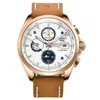Men's Casual Watch Leather Strap Luminous Waterproof Sapphire Auto-Date Multifunction Chronograph Quartz Watch223V