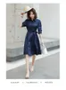 Robes décontractées robe bleue femme 2023 printemps automne taille mince tempérament Simple banlieue chemise à manches longues solide un mot jupe