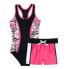 One-Pieces Kids Children Girls Swimsuit Swimwear Outfits Floral Printed Bodysuit Swimsuit Swimwear Bathing Suit Set with Bottoms Shorts W0310