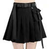 Spódnice kieszonkowe solidne spisane spódnica letnia punkowa japońska kombinezon wysoka talia A-line żeńska koreańska wersja czarna chłodna