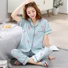 Kvinnors sömnkläder mode bomullspyjama Set Women Summer Short Sleeve XXL 3XL Big Sleepwear Cherry Printed Long Pants Women's Pyjamas 230310