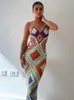 Casual Dresses Sifreyr Handmade virkning Sticked Maxi Women Summer Halter Backless Beachwear Sundress Bohemian Multi Color Wedding 230309