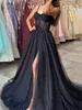 Czarny A-line długie gotyckie sukienki balowe koronkowe aplikacje rozcięte cekinowe 2023 Eleganckie wieczorne sukienki Celebrity Party Women Robe de Soiree