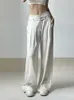 여성용 바지 Capris Weekeep White Wide Leg Suit Pants Y2K 스트리트웨어 헐렁한 버튼 벨트 저가화물 바지 사무실 여성 패션 캐주얼 솔리드 카프리 L230310