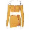 Work Dresses Fashion Solid Long Sleeve Drawstring Ruched Crop Top Sexy Mini Dress 2 Piece Set 2023 Fall Bodycon Elegant Clothing Y2K