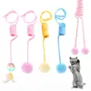 Cat Toys 4Pcs Wool Ball Toy With Bell Soft Plush Teaser Funny Spring Pet Hanging Self-Playing Scratch Rope