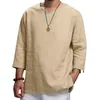 Men's T Shirts Men's Long-sleeved V-neck Linen Loose Shirt Solid Color Long Sleeve Casual Men Tops Camisas Para Hombre 2023 Summer