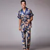 Men's Sleepwear SSH021 Autumn Summer Loungewear Short Sleeves Long Pants Pajama Set Men Printed Satin Silk Pyjamas Male Pajamas Pijama Sleepwear 230310