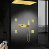 Ceiling Embedded 700*380mm LED Shower Head Brushed Gold Temperature Display Thermostatic Shower Faucet Set