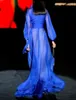 Royal Blue Evening Formal Dress High Neck 3/4 Lengte Sleeve plooien vloeren Lengte Chiffon Celebrity Prom Party Jurken Vestidos de Feast 2023