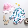 One-Pieces New Arrival 1~8Y Toddler Baby Girls Swimwear one piece Girls Surfing suit with cap High Quality Children Swimwear Beach wear W0310