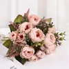 Fleurs décoratives 30cm Rose belle hortensia pivoine rayonne Bouquet maison fête hiver mariage décoration faux