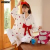 Vêtements de nuit pour femmes Arc Décoration Coton doux Style Kawaii Pyjamas Automne Hiver Femmes Kimono Vêtements de Nuit pour Jeunes Filles Mode Rose Vêtements de Nuit 230310