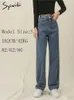 Damesjeans Syiwidii ​​High Tailed Jeans for Women Denim Joggers broek Mam broek veter knop volledige lengte rechte mode grijs 230310