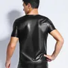Herr t-skjortor män sexig transparent lädertröja 2023 rund nacke kort ärmmesh t-shirt se genomt gay tshirt