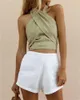 Kvinnors tankar Camis Criss Cross Tank Summer Tops Sexig ärmlös halterhals Solid Color Crop Bandage Vest Kvinnliga Outwear Outfits 230309