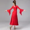 Scen Wear Standard Ballroom Dance Dresses Mandarin Sleeve Flamenco Dancing Kirt Crystal Design Tango Waltz Dress 9019