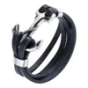 Charm Bracelets Vintage Black Leather Rope Bracelet Men Stainless Steel Easy Hook Buckle Bangle Wrap Fashion Jewelry Gifts