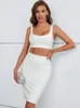 Arbetsklänningar kvinnor sommar sexig ärmlös rygglös tankrosa vita mini bodycon kjol bandage set 2023 elegant kvällsklubb party kläder