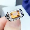 Cluster Rings Men Ring Natural Real Yellow Citrine Rettangolo 925 Sterling Silver 8 10mm 2.8ct Gemstone Fine Jewelry For Women X22161