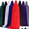 Party Favor 2022 Halloween Costume Unisex Hooded Cloak Long Veet Cape for Christmas Cosplay Costumes Blue Red White Black Gra Rra