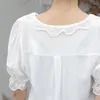 여성용 블라우스 Qoerlin Elegant V Neck Women Prom White Shirts Blouse 2023 여름 온화한 단일 가슴 여성 작업복 Tops Blusas