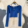 T-shirts pour femmes Chic femmes printemps Blouse Sexy court Cardigan Smock et licou dos nu Slim Camisole deux pièces costume femme Streetwear