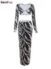 Two Piece Dress Weird Puss Zebra Print 2 Set Long Sleeve Elegant Fashion Cut Crop TopMaxi Skirts Matching Slim Coquette Clubwear Outfits 230310