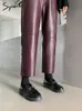 Women's Pants Capris Syiwidii Burgundy Leather Pants Women Wide Leg Trousers Korean Style Y2k Fashion Loose Pants High Waisted Black Pu Baggy Pants 230310