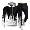 Tracksuits voor heren heren gedrukt herfst winter hoodie en broek pak sportkleding casual slank fit sportshirt joggen