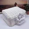 Storage Baskets Handmade Rattan Storage Box Prop Bag Picnic Basket Suitcase Coffee White Retro Woven Box with Handle 230310