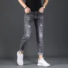 Jeans pour hommes été déchiré hommes 2023 bleu gris Denim pantalon décontracté Slim Fit cheville longueur pantalon