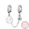 Boucles d'oreilles créoles Double trou, Mini sourire avec chaîne en Cz, cadeau pour petite amie, qualité supérieure, en argent Sterling 925, pompon pour fille