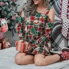 Casual Dresses Women Fashion Dress 2023 Sexig Unilateral Off-Shulder Loose Christmas Plaid tryckt för kvinnlig strandsemester