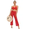 Active Pants Women Summer Beach Knitted Hollow Out See Through Mesh Crochet Flare Pant Sexy Bodycon Party Trousers Clubwear