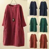 Casual Dresses Solid Color Dress O Neck Long Sleeve Loose Midi Women 2023 Womens Clothing Plus Size Spring Autumn Corduroy Pockets