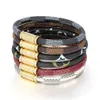 Designer-Titanstahl-Schriftzug in alter Farbe, Lederseil-Armband, Edelstahl-Magnetschnalle, Paar-Armband