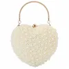 Evening Bags 2023 Pearls Heart Shaped Wedding Clutch Purse Full Side Beads Mini Wallets With Chain Shoulder For Girls MN1518 230309