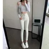 Женские джинсы корейская мода абрикосовые брюки с узкие брюки женщины с высокой талией брюки для джинсов Сексуальные карандаш Каприс -стрит -одежда