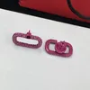 Pink Diamond Studs Earrings V Designer Hoop Earring Rhinestone Crystal Eardrops With Box