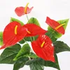 Decorative Flowers 18fork/branch Red Anthurium Over Glue Simulation Green Plants Living Room Balcony Shopping Mall Decoration Fake Flower