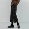 Spodnie damskie Capris Autumn Women Wysight Tase Plaid Plaid Pants wełniane proste spodnie Gleśne luźne w stylu Anglii kieszonki do kostki klasyczne 230310