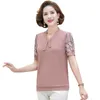 Women's T Shirts 2023 Sticked T-shirts Women Summer Clothing V-Neck Chiffon Short Sleeve Sweet Office Lady Work Floral Printed Tunic Tee Top