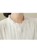 Dames blouses qoerlin ruches kraag witte shirts katoen met lange mouwen losse kant holle blouse elegante zwarte tops dames