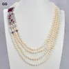 Chains 4 Strands Freshwater Cultured White Pearl Red Crystal Cz Pave Big Pendant Necklace Handmade For WomenChains